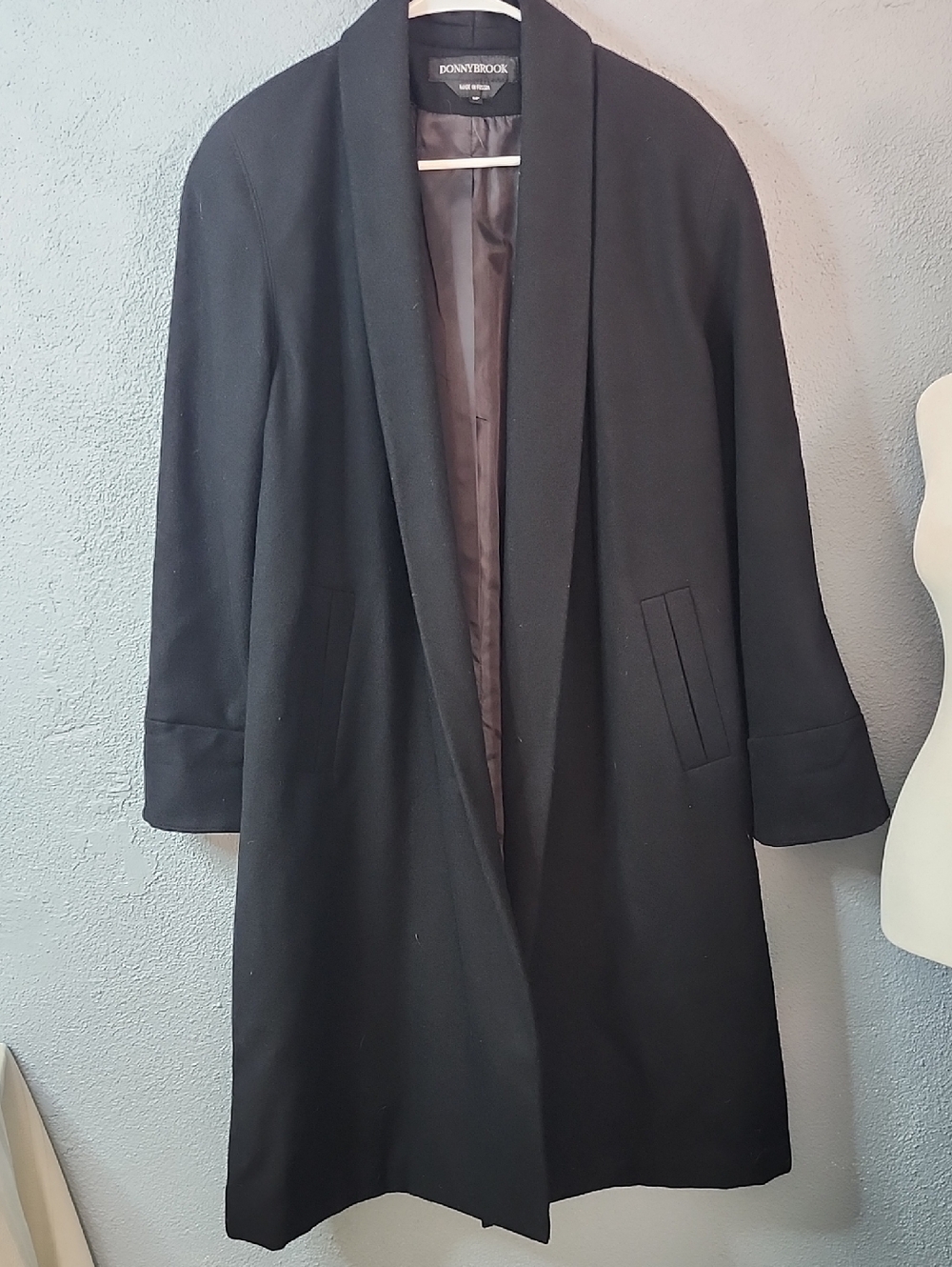 Donny Brook Men's Black Shawl Collar Overcoat